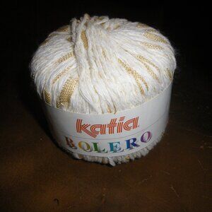 1 Ball Katia Bolero Cotton Blend Yarn - Color Off White Gold Combo - 98 yds,
